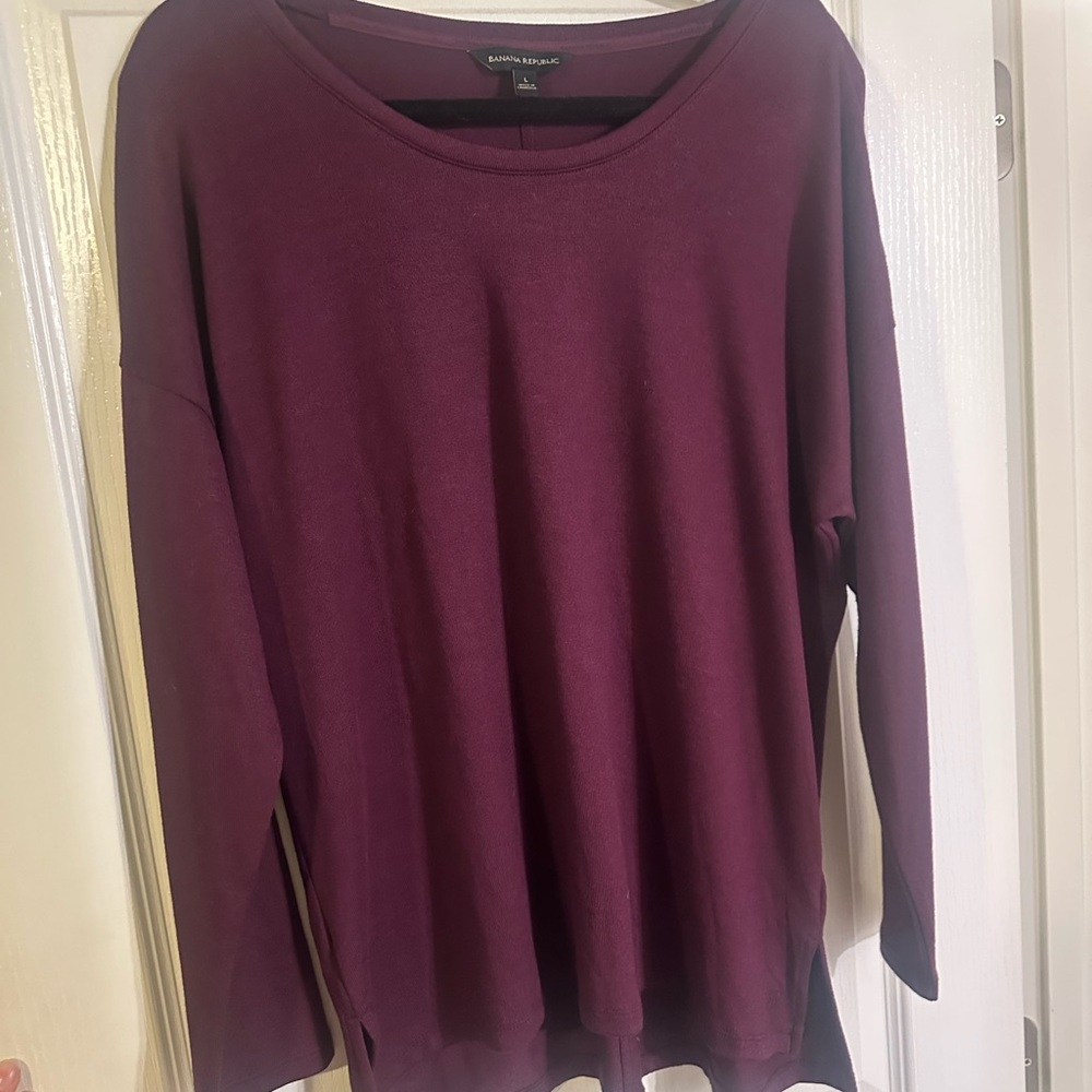 Banana Republic Women's Long Sleeve Scoop Neck Top in Deep Plum